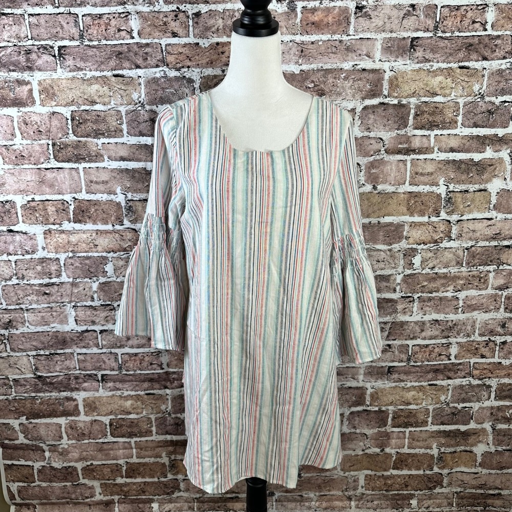 Entro Striped Tunic Dress Bell Sleeve‎ Bohemian Style Mini Size M